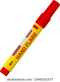 Hand Flare. Emergency red hand held flare used in maritime search and rescue. Isolated vector illustration.