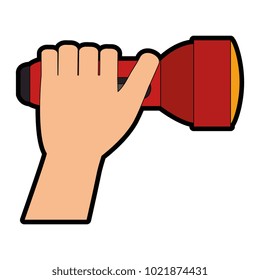 hand with flash light isolated icon