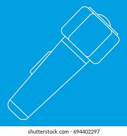 Hand flashlight icon blue outline style isolated vector illustration. Thin line sign