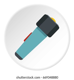 Hand flashlight icon in flat circle isolated on white vector illustration for web