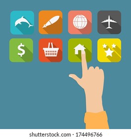 Hand with flat icons vector illustration