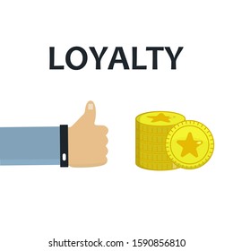 Hand in flat style. Coins in flat style. Loyalty. Vector.