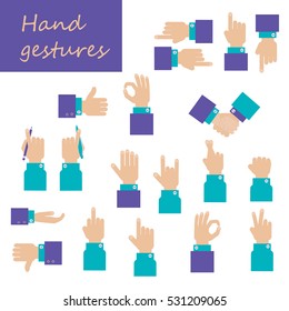 Hand flat vector design set.