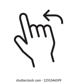Hand flick left icon. Using for touch screen on electronic devices. Flat simple design. Isolate on white background.