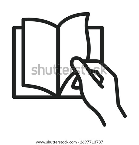 Hand flipping book page icon, minimal line style