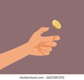 
Hand Flipping a Coin Vector Cartoon Illustration Design. Person choosing head or tail in a game of faith 