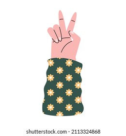 hand with floral sleve gesturing