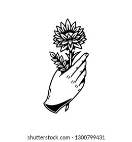 HAND AND FLOWER BLACK WHITE BACKGROUND