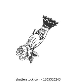 The hand and a flower. Can be used as a sketch of a tattoo.