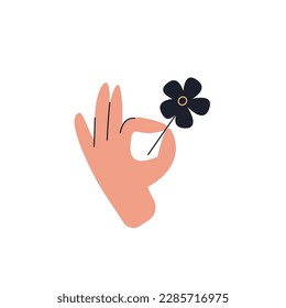 Hand with flower. friendship love and trust. Reconciliation concept.  Vector illustration