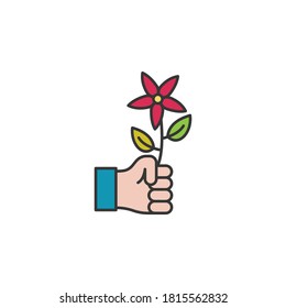 hand flower friendship outline icon. Elements of friendship line icon. Signs, symbols and vectors can be used for web, logo, mobile app, UI, UX on white background