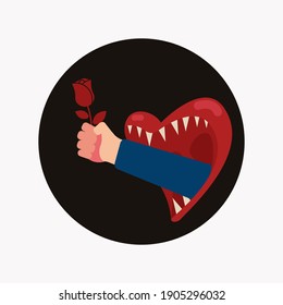 Hand with flower and heart shape monster design vector illustration. Valentine day concept