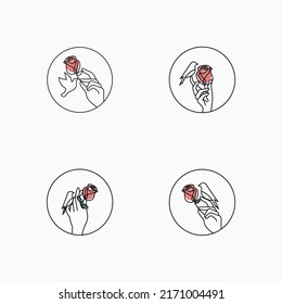 Hand flower line art with bird