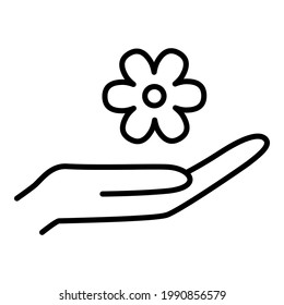 Hand and flower line icon, vector illustration