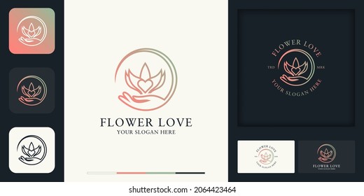 hand flower love combination logo and business card design