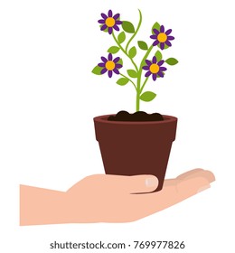 hand with flower in pot icon