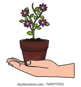 hand with flower in pot icon