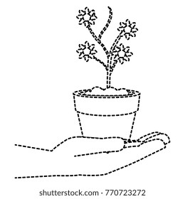 hand with flower in pot icon