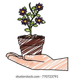 hand with flower in pot icon