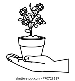 hand with flower in pot icon