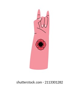 hand with flower tattoo gesturing