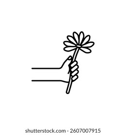 Hand with flower vector icon. Hand gesture icon line style. perfect use for logo, presentation, website, and more. modern icon design outline style