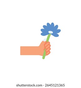 Mano con el icono del Vector de la flor. Estilo plano del icono del gesto de la mano. uso perfecto para el logotipo, la presentación, el Sitio web, y más. estilo moderno del color del diseño del icono