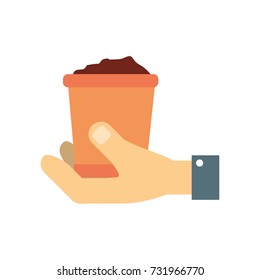hand  with flowerpot vector illustration