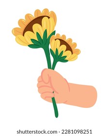 hand with flowers icon isolated white background