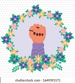 Hand with flowers and leaves design of Women empowerment female power feminist people gender feminism young rights protest and strong theme Vector illustration