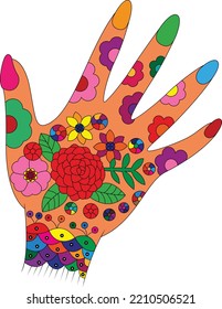 Hand With Flowers and leaves Vector Illustration