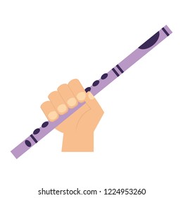 hand with flute on white background
