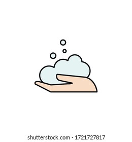 Hand with foam. Cleaning and washing hands concept.