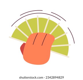 Hand with folding fan cooling down semi flat color vector character hand. Waving fan. Breeze rest. Editable body part element on white. Simple cartoon spot illustration for web graphic design