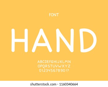 Hand font. Vector alphabet letters and numbers. Typeface design. 