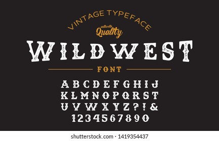 Hand Font "Wild West". Great for crafting  vintage logos and wild West theme. Custom handwritten alphabet. Original letters and numbers. Vintage retro hand drawn type. Textured Version.