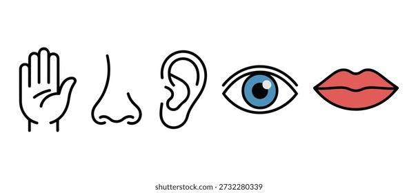Hand foot ear eye lips icons set. isolated vector illustration minimal design.