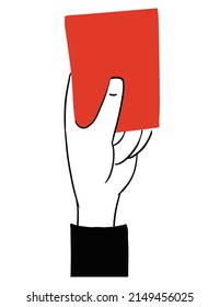 Hand of football referee holding red fine ticket . Vector illustration eps 10