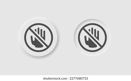 Hand forbidden icon in neumorphism style. Icons for business, white UI, UX. Do not touch symbol. Warning, don't push, prohibition, danger. Neumorphic style. 