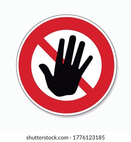 Hand forbidden sign, no entry, do not touch, dont push, off limits on white background. Vector illustration. Eps 10 vector file.