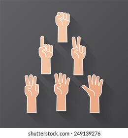 Hand with Forearm Icons Set, Numbers Counting Flat Design