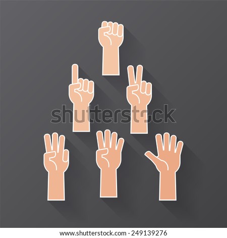 Hand with Forearm Icons Set, Numbers Counting Flat Design