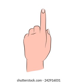 Hand . Forefinger. Point the finger. Colored version. Vector illustration