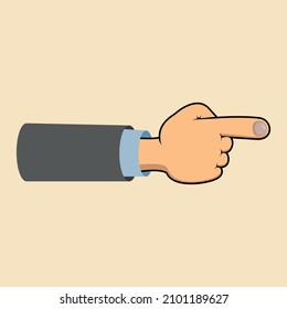 A hand forefinger points the direction. vector illustration