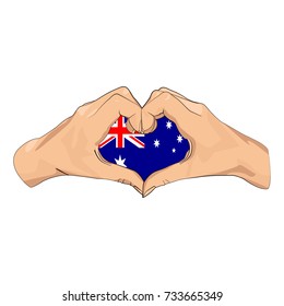 hand forming a heart shape with flag australia