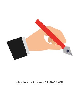 hand with fountain pen isolated icon