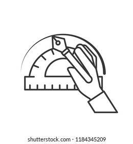 hand with fountain pen protractor graphic design