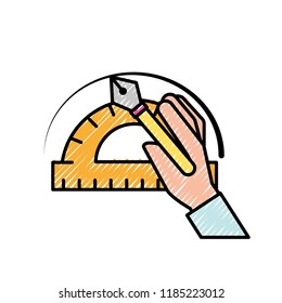 hand with fountain pen protractor graphic design