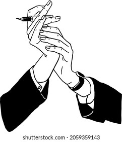 Hand with Fountain pen Writer Author Business People Hand drawn line art Illustration