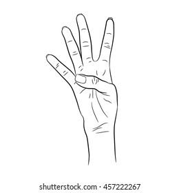 Hand Four Fingers Raised Black Contour Stock Vector (Royalty Free ...